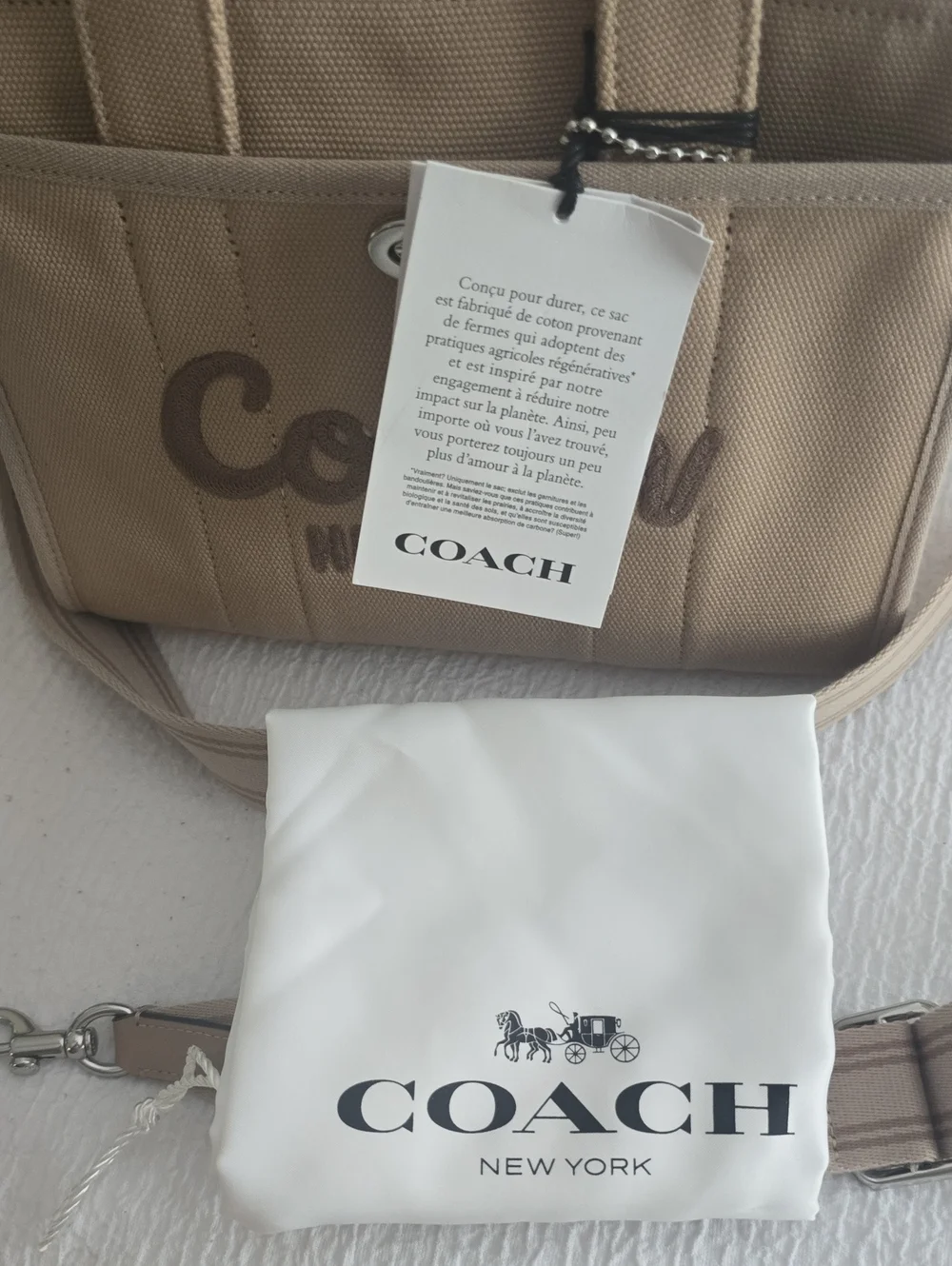 Coach Beige Canvas Mini Tote with Script Logo